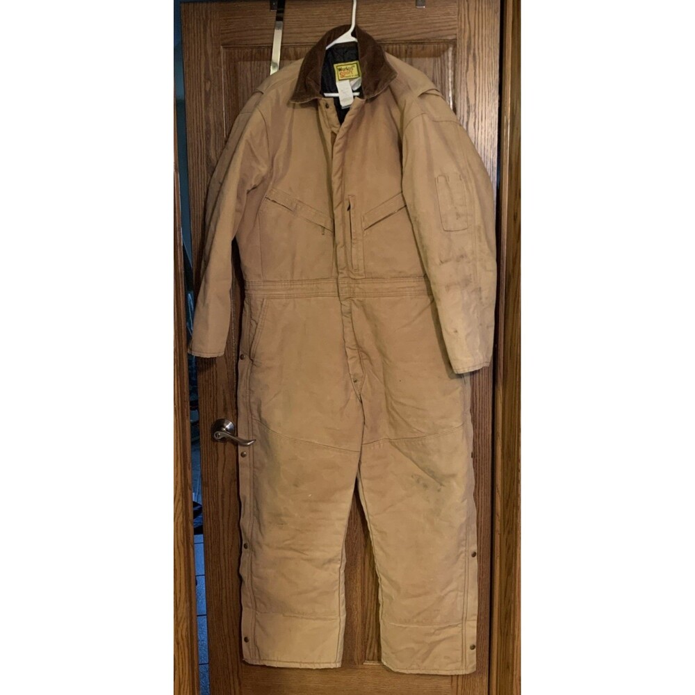 Work N Sport Canvas Insulated Overalls 50 R Tan Full Body Outdoor Mechanic